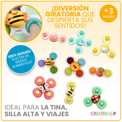 Set de Giradores de Succión para Bebé - Juguete Didáctico de Silicón para Silla Alta y Tina | CRIATIVAE