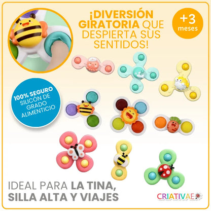 Set de Giradores de Succión para Bebé - Juguete Didáctico de Silicón para Silla Alta y Tina | CRIATIVAE