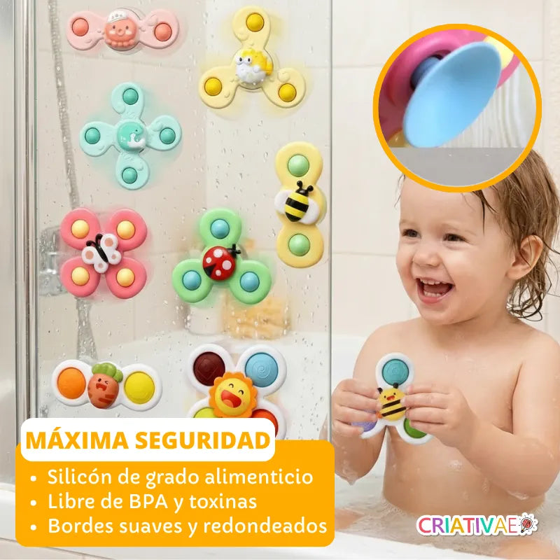 Set de Giradores de Succión para Bebé - Juguete Didáctico de Silicón para Silla Alta y Tina | CRIATIVAE
