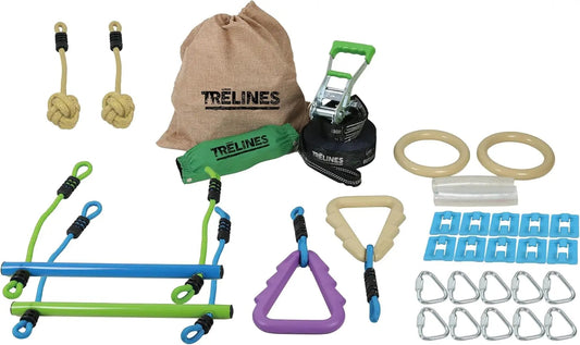 Trelines Ninja Warrior Obstacle Course para Niños - Exciting Backyard Adventure con 8 Ninja Obstacles Including Monkey Bars, Gym Rings, Tree Rings, y Fists - Perfect para Boys y Girls Edades 5 y Up!