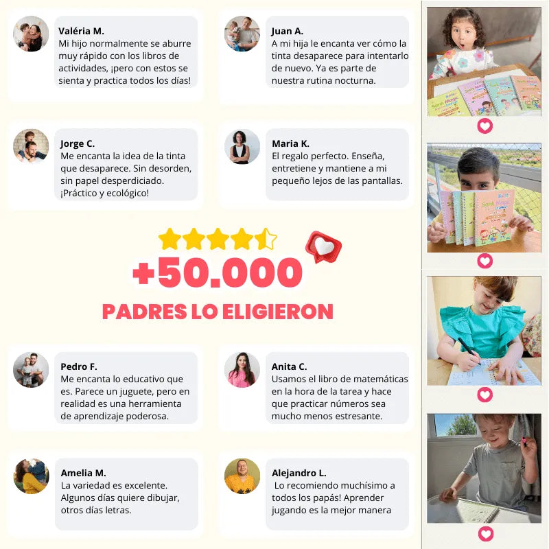 Kit de 4 Cuadernos Mágicos Reutilizables de Caligrafía para Niños con Alfabeto, Números, Matemáticas y Dibujo foto 8