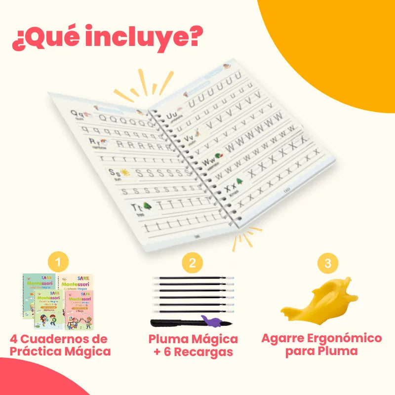 Kit de 4 Cuadernos Mágicos Reutilizables de Caligrafía para Niños con Alfabeto, Números, Matemáticas y Dibujo – Criativae