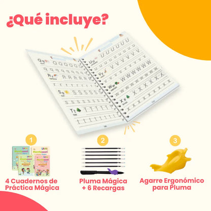 Kit de 4 Cuadernos Mágicos Reutilizables de Caligrafía para Niños con Alfabeto, Números, Matemáticas y Dibujo – Criativae