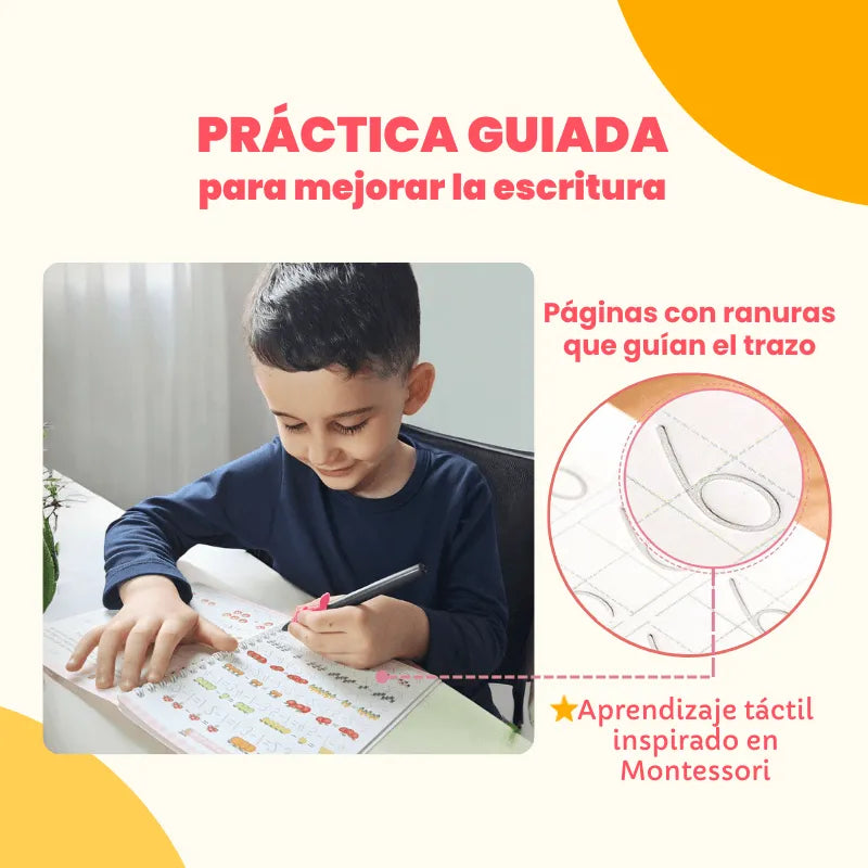 Kit de 4 Cuadernos Mágicos Reutilizables de Caligrafía para Niños con Alfabeto, Números, Matemáticas y Dibujo foto 3