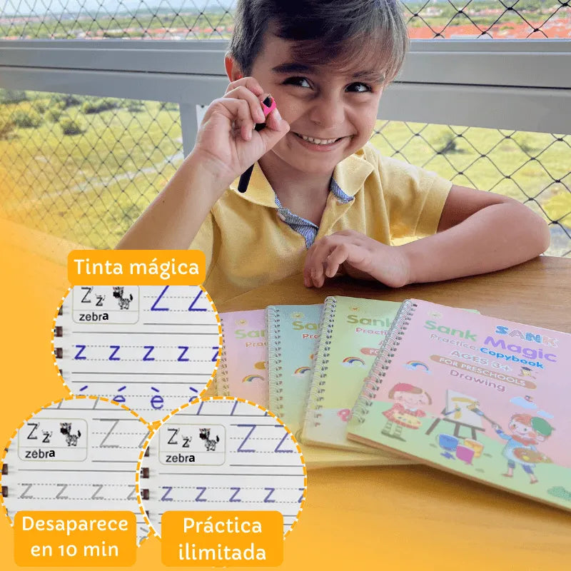 Kit de 4 Cuadernos Mágicos Reutilizables de Caligrafía para Niños con Alfabeto, Números, Matemáticas y Dibujo foto 5