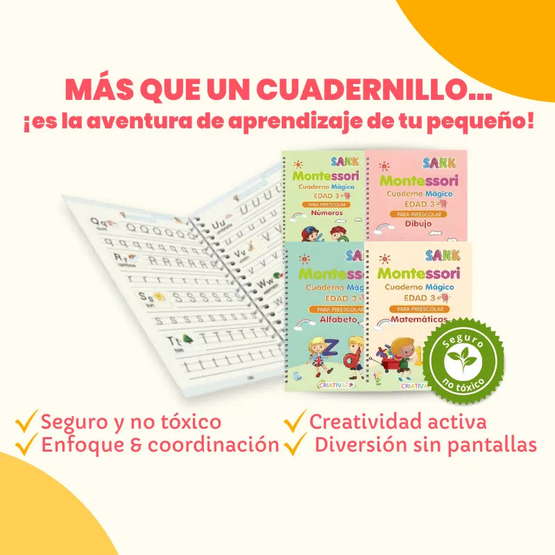 Kit de 4 Cuadernos Mágicos Reutilizables de Caligrafía para Niños con Alfabeto, Números, Matemáticas y Dibujo foto 7