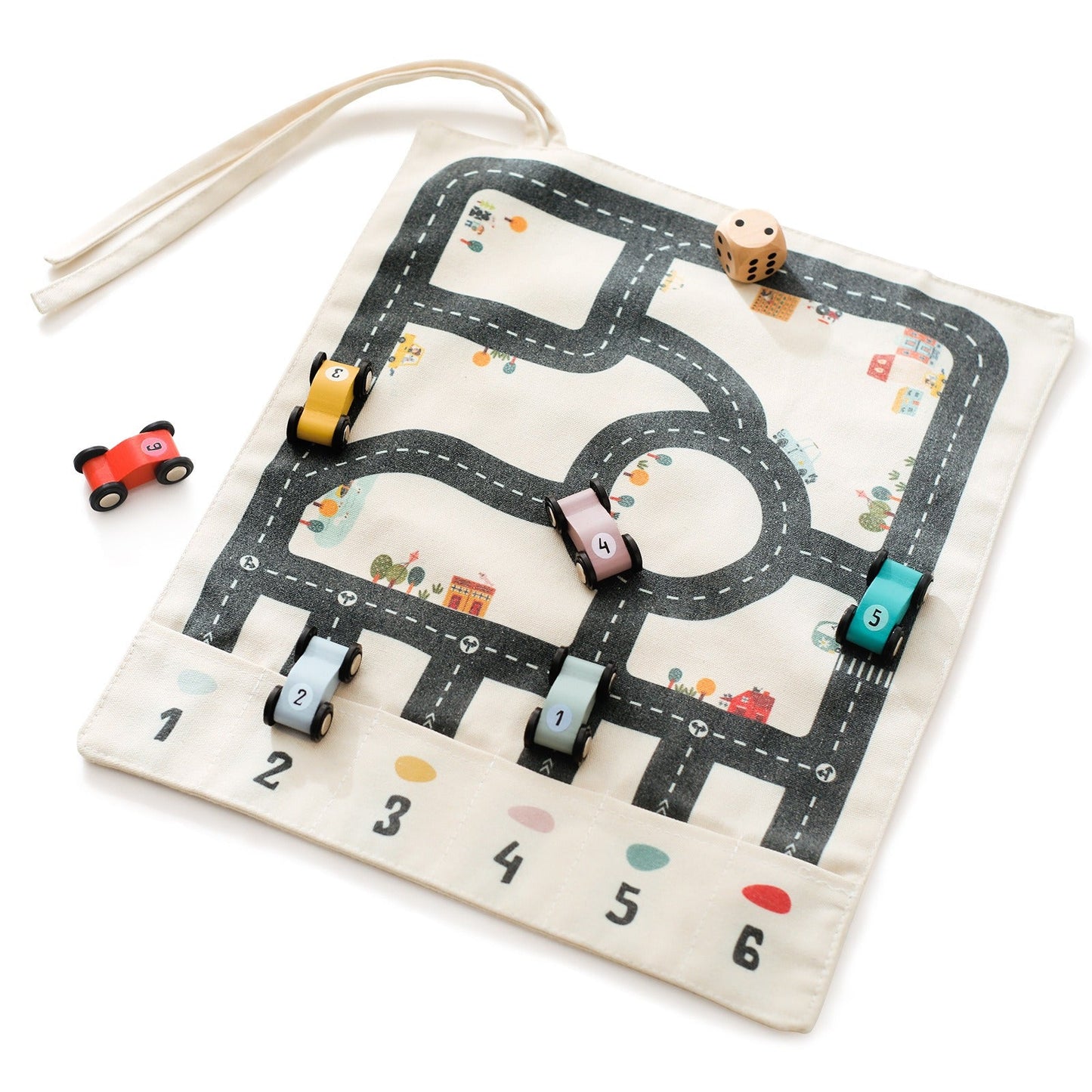 Versatile Dual-Sided Roll-Up Canvas Playmat con De madera Cars y Adventure Game