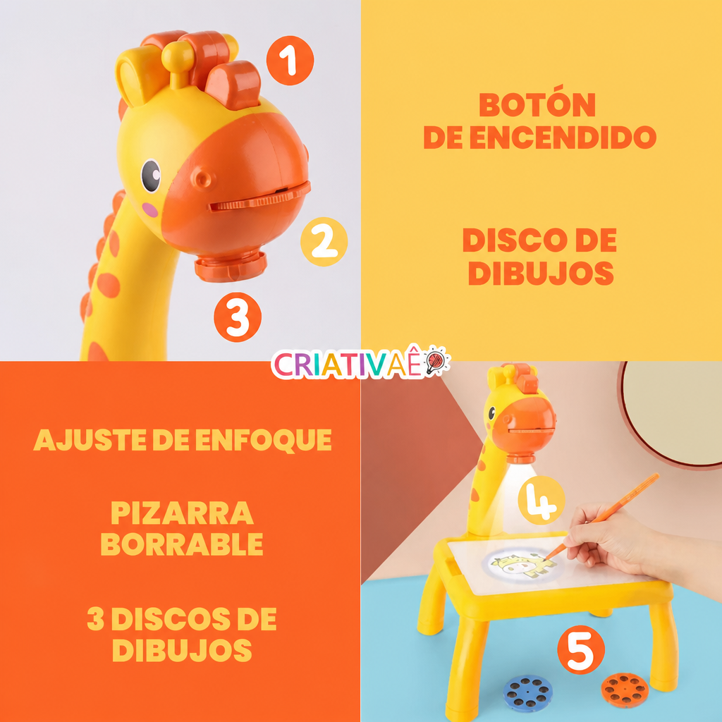 Funciones: botón de encendido, disco de dibujos, ajuste de enfoque