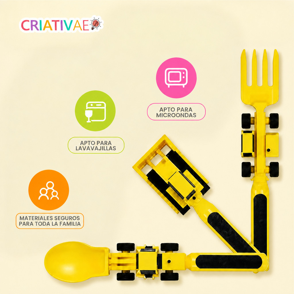 Cuchara Tractor Criativae - Plato y Cubiertos de Obra para Comer Solito