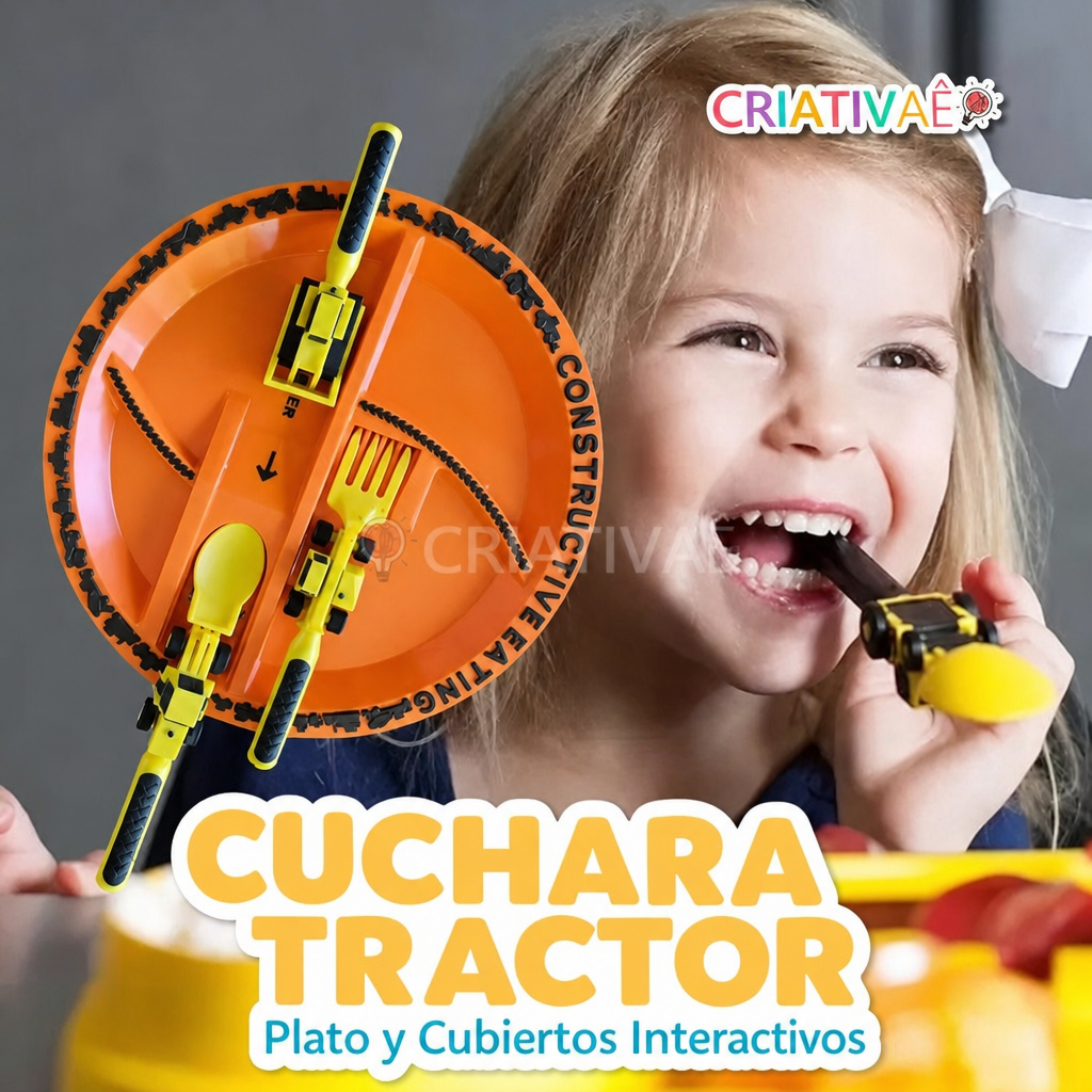 Cuchara Tractor Criativae - Plato y Cubiertos de Obra para Comer Solito