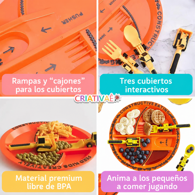 Cuchara Tractor Criativae - Plato y Cubiertos de Obra para Comer Solito