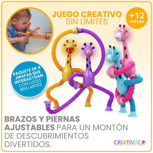 Set de 4 Jirafas Sensoriales con Ventosas y Tubos Telescópicos GiraEsticas | CRIATIVAE