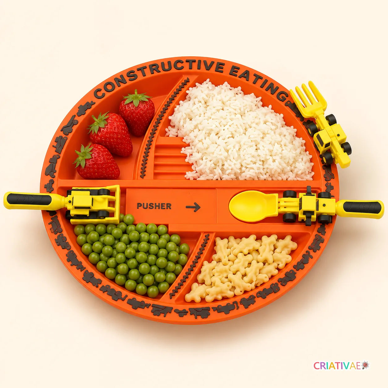 Cuchara Tractor Criativae - Plato y Cubiertos de Obra para Comer Solito