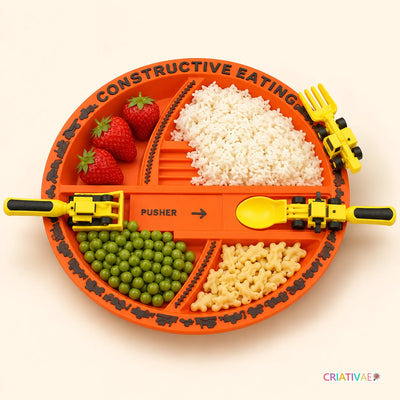 Cuchara Tractor Criativae - Plato y Cubiertos de Obra para Comer Solito