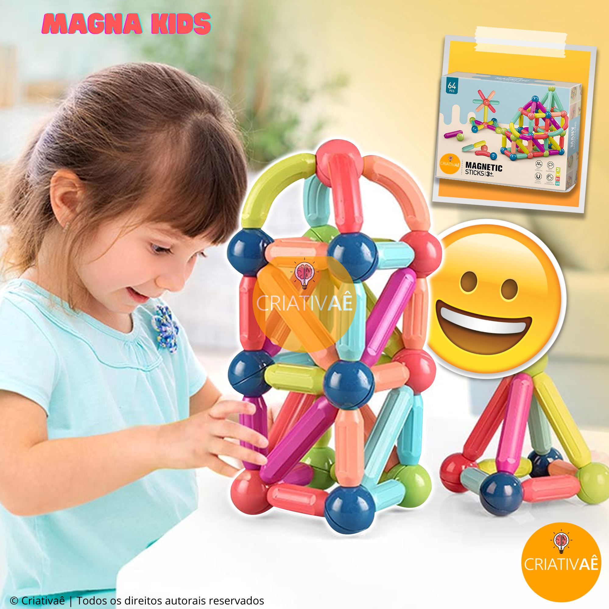 Magna Kids Criativae, Varillas y Esferas Magnéticas para Construir sin Fuerza, vista 5 de 8