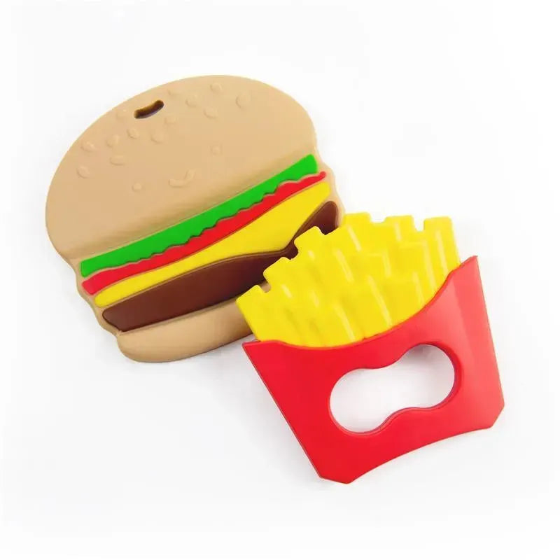 De silicona Bebé mordedera Juego: French Fries & Hamburger Design