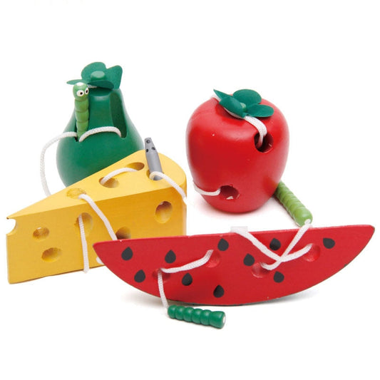 Montessori Educativo De madera Juguete para Niños - Diversión Worm Eating Fruit Juego (Apple & Pear) - Temprano Aprendizaje Teaching Aid y Regalo