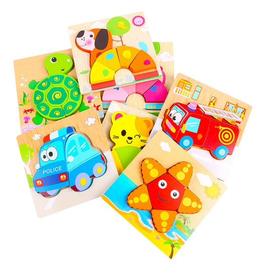 3D De madera Cartoon Rompecabezas - Educativo Montessori Jigsaw Juguete para Niños' Intelligence Development