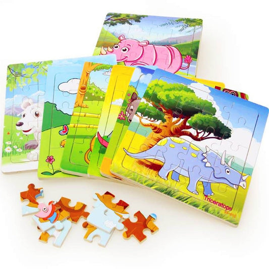 De madera Dinosaurio rompecabezas para Niños - Educativo Cartoon Animal Juguete con 9/20 Small Piezas