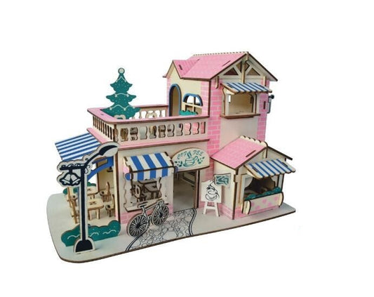 3D De madera rompecabezas Juguete - Romantic Coffee House Model para Niños - DIY Handmade Rompecabezas